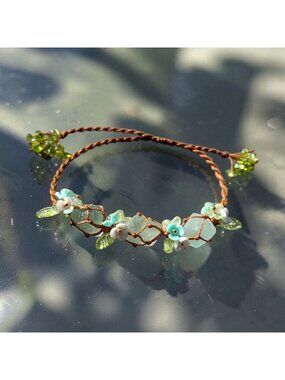 Green Aventurine Bracelet Floral Nature Jewelry Adjustable Cord Boho Fairycore